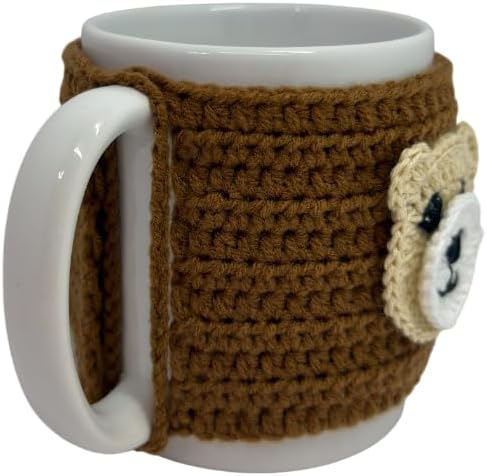 Handmade Crochet Bear Mug Cozy – Brown and White