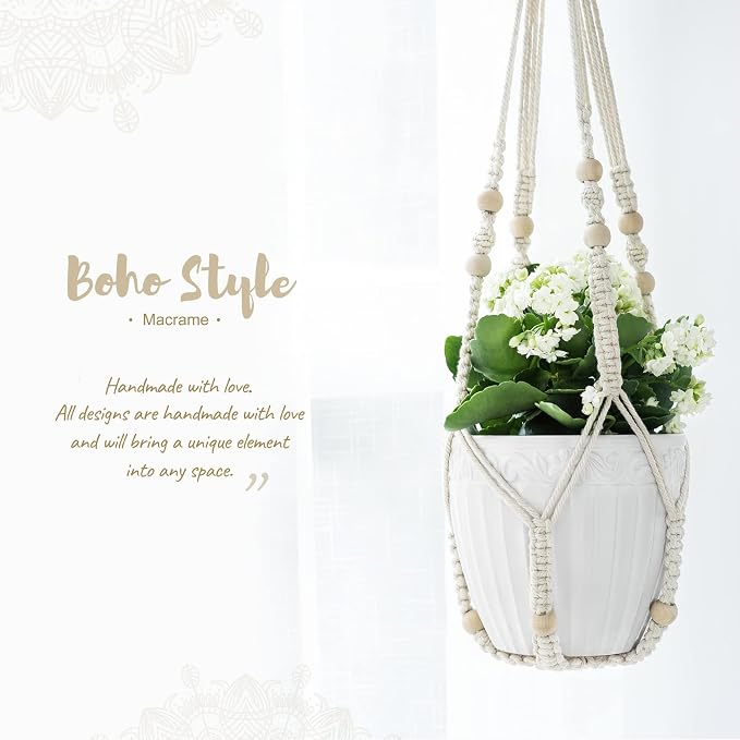 35-Inch Ivory Macrame Plant Hanger – Cotton Planter Holder