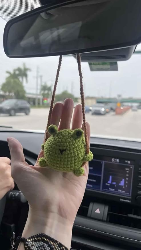 Crochet Swinging Frog Hanging Charm – Green Car Decor