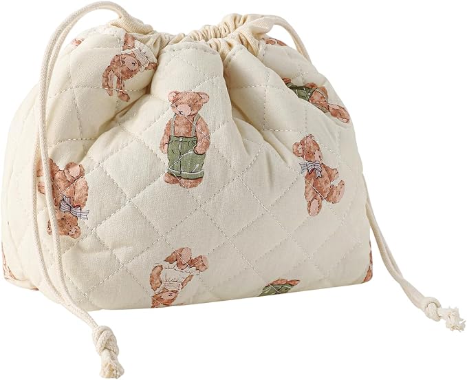 Cotton Quilted Drawstring Makeup Bag – White Bear