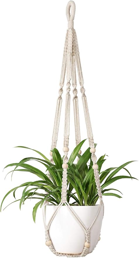 35-Inch Ivory Macrame Plant Hanger – Cotton Planter Holder
