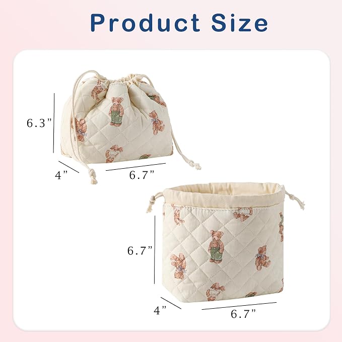 Cotton Quilted Drawstring Makeup Bag – White Bear