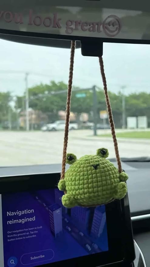 Crochet Swinging Frog Hanging Charm – Green Car Decor