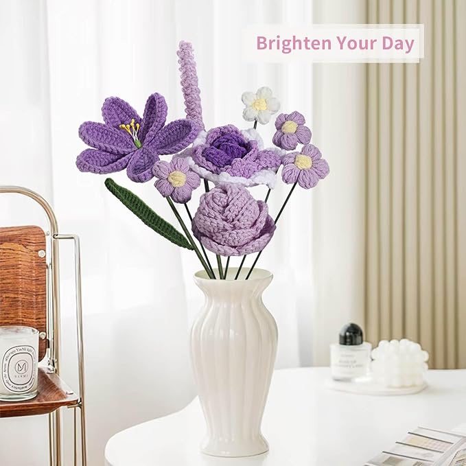 Purple Crochet Flower Bouquet – Handmade Floral Gift