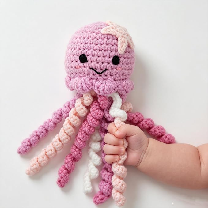 Crochet Octopus Plush Toy – Blue or Pink Baby Gift