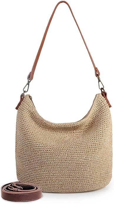 Khaki Boho Crochet Hobo Bag – Shoulder & Crossbody Purse