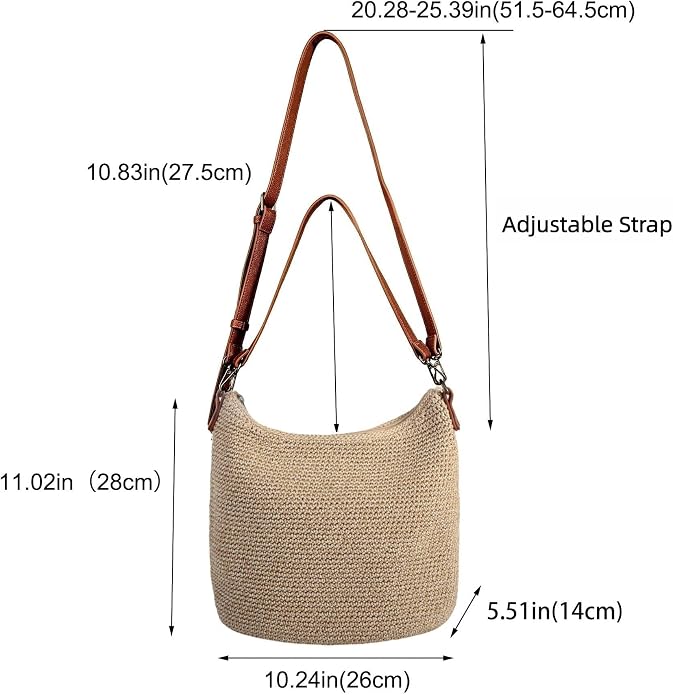 Khaki Boho Crochet Hobo Bag – Shoulder & Crossbody Purse