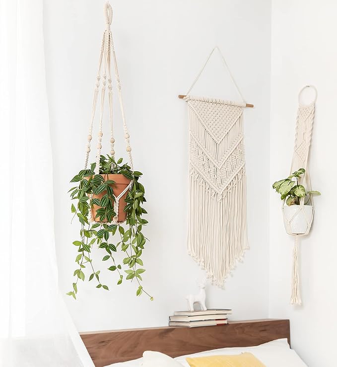 35-Inch Ivory Macrame Plant Hanger – Cotton Planter Holder