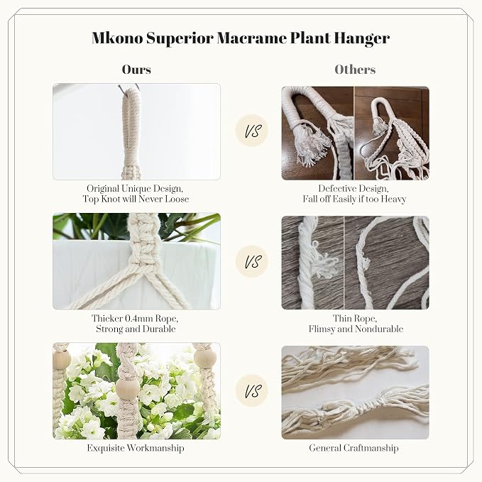 35-Inch Ivory Macrame Plant Hanger – Cotton Planter Holder