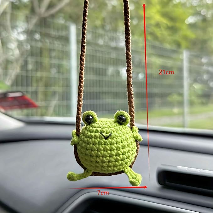 Crochet Swinging Frog Hanging Charm – Green Car Decor