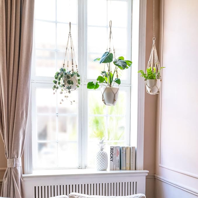 35-Inch Ivory Macrame Plant Hanger – Cotton Planter Holder