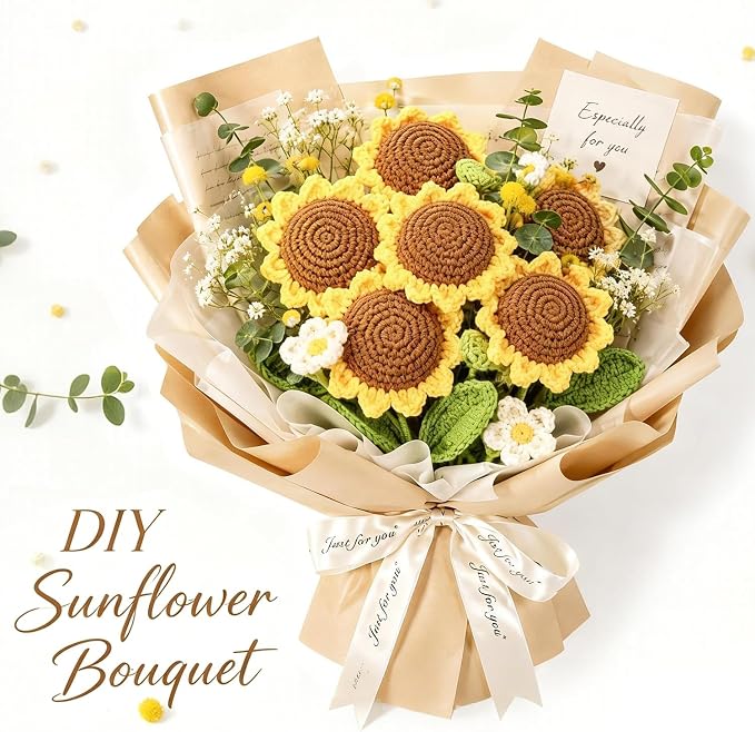 Set of 6 Crochet Sunflowers – Handmade Floral Decor