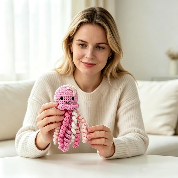 Crochet Octopus Plush Toy – Blue or Pink Baby Gift