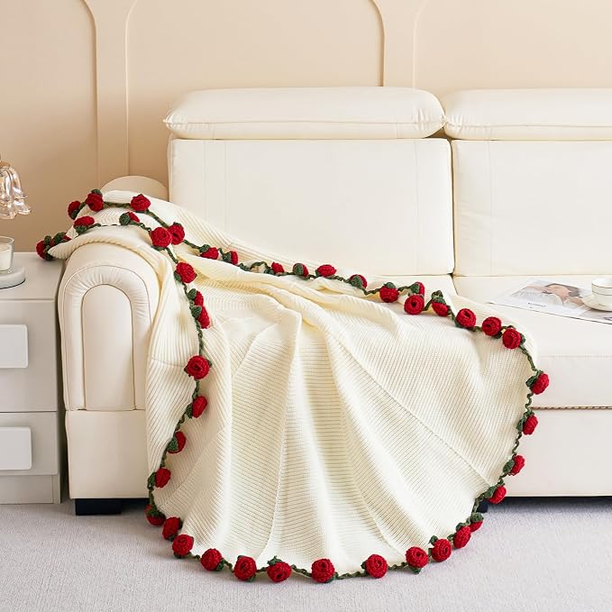 Crochet Rose Bouquet Blanket – Red or Pink Rose