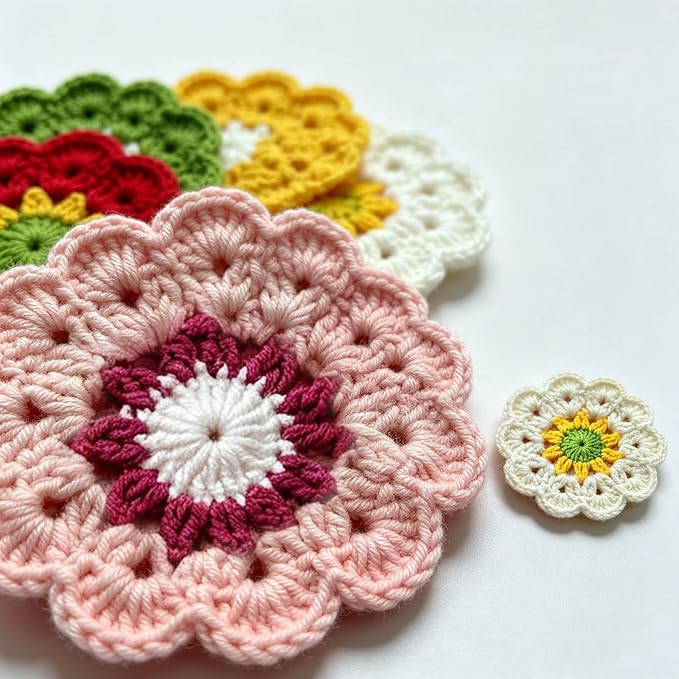 Handmade Crochet Daisy Coasters Set of 5 – Cotton