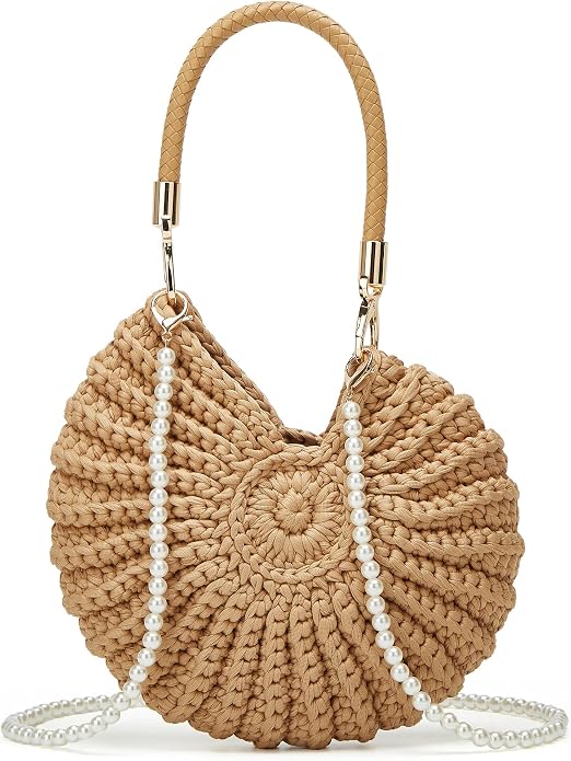 Khaki Crochet Seashell Shoulder Bag for Women