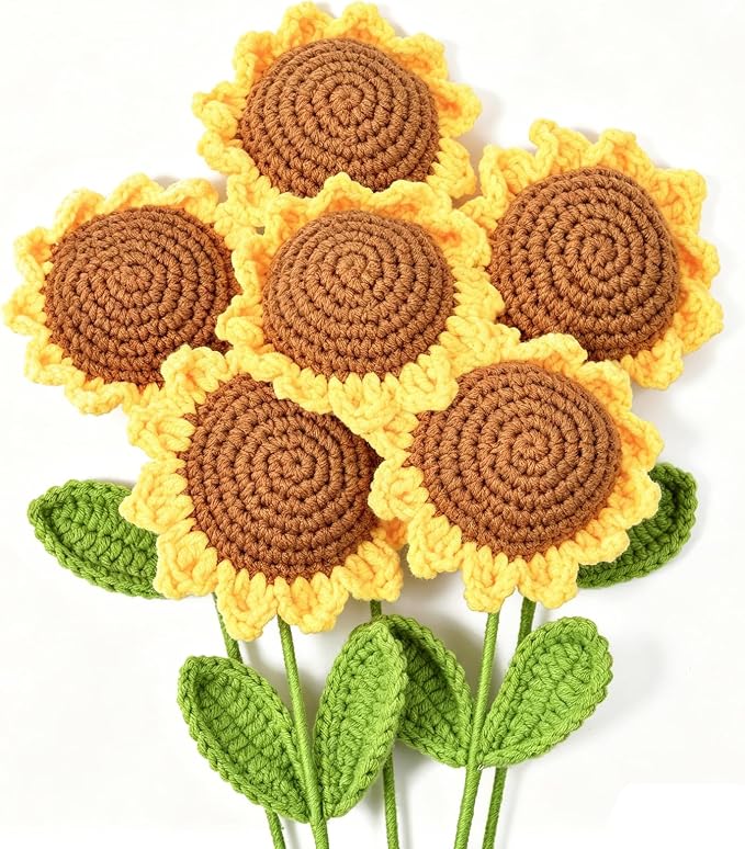 Set of 6 Crochet Sunflowers – Handmade Floral Decor