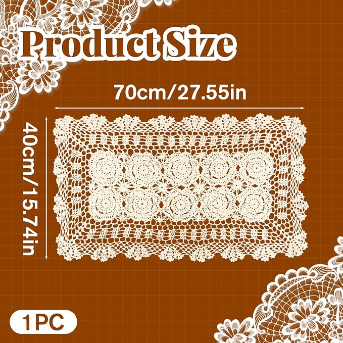 Beige Crochet Lace Table Runner 15.75 x 28 Inch – Cotton