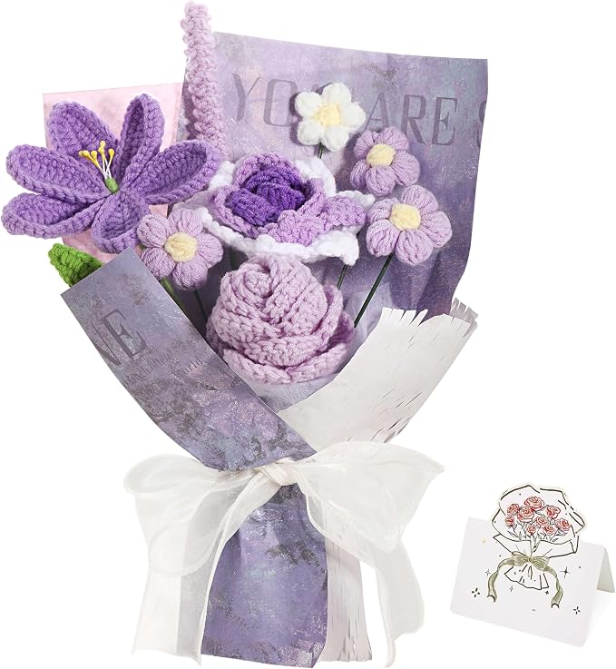 Purple Crochet Flower Bouquet – Handmade Floral Gift