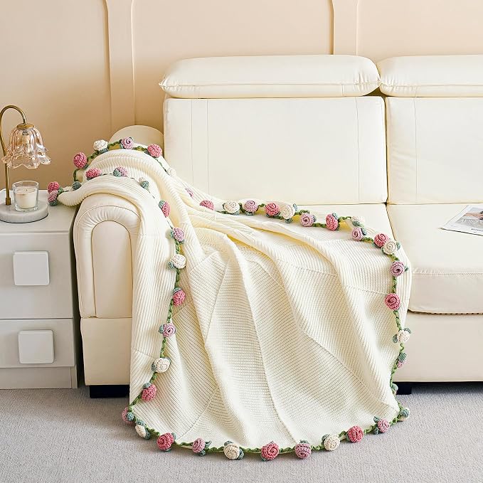 Crochet Rose Bouquet Blanket – Red or Pink Rose