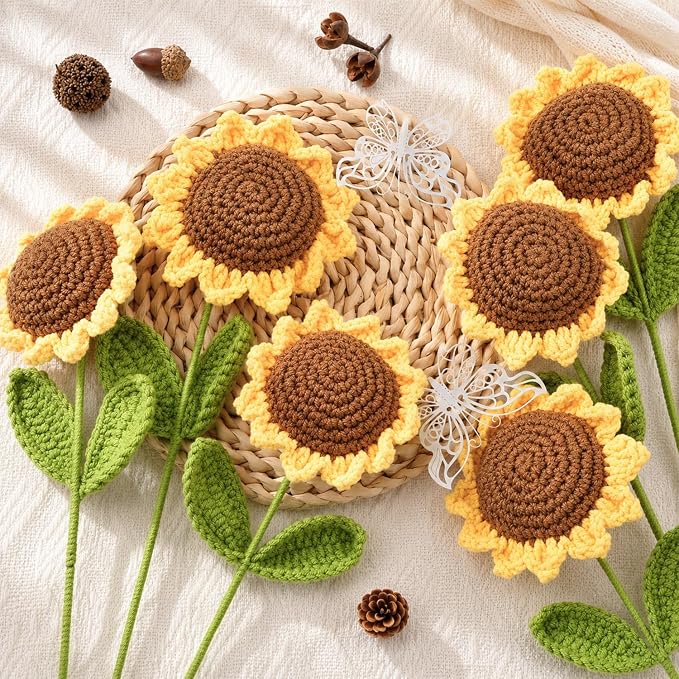 Set of 6 Crochet Sunflowers – Handmade Floral Decor