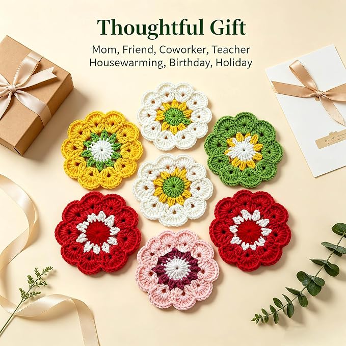 Handmade Crochet Daisy Coasters Set of 5 – Cotton