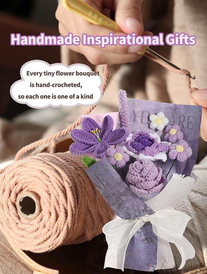 Purple Crochet Flower Bouquet – Handmade Floral Gift