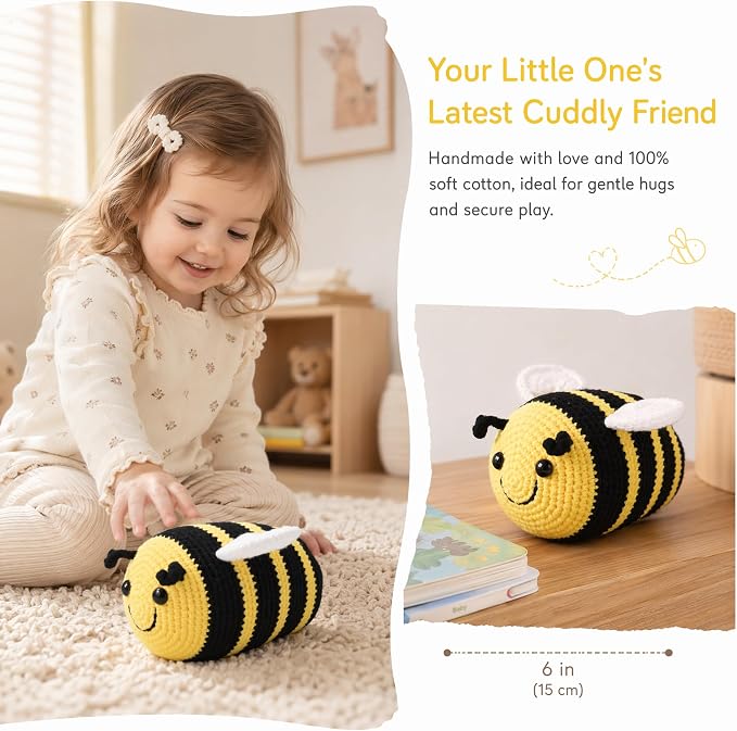 Handmade Crochet Bumblebee Plush Toy – 6 Inches