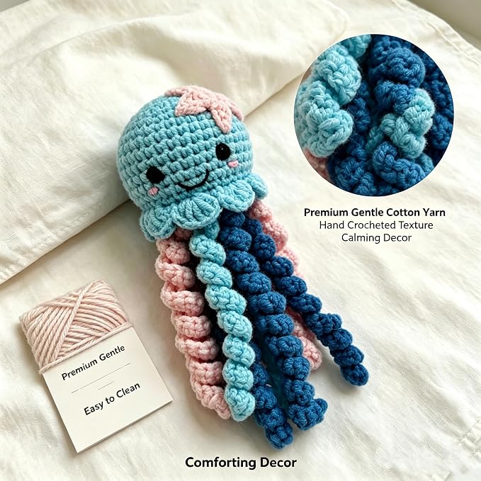 Crochet Octopus Plush Toy – Blue or Pink Baby Gift
