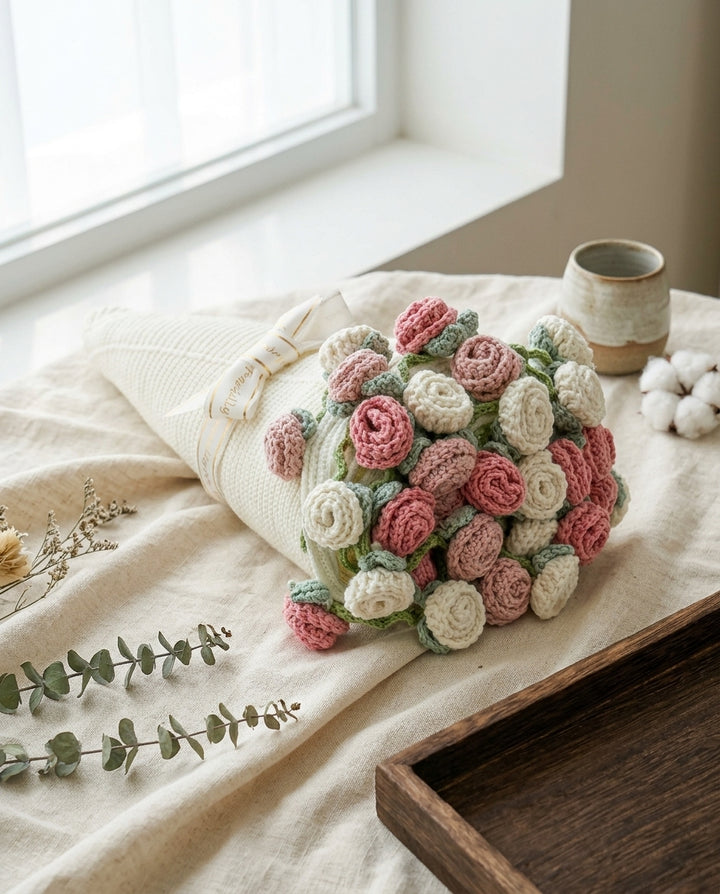 Crochet Rose Bouquet Blanket – Red or Pink Rose