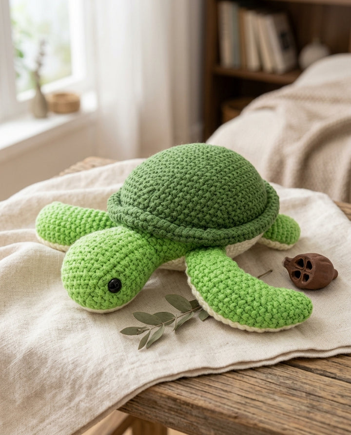 Green Crochet Sea Turtle Plush Toy – Handmade Style