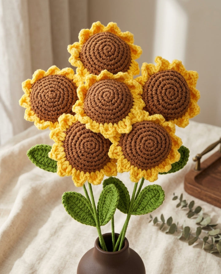 Set of 6 Crochet Sunflowers – Handmade Floral Decor