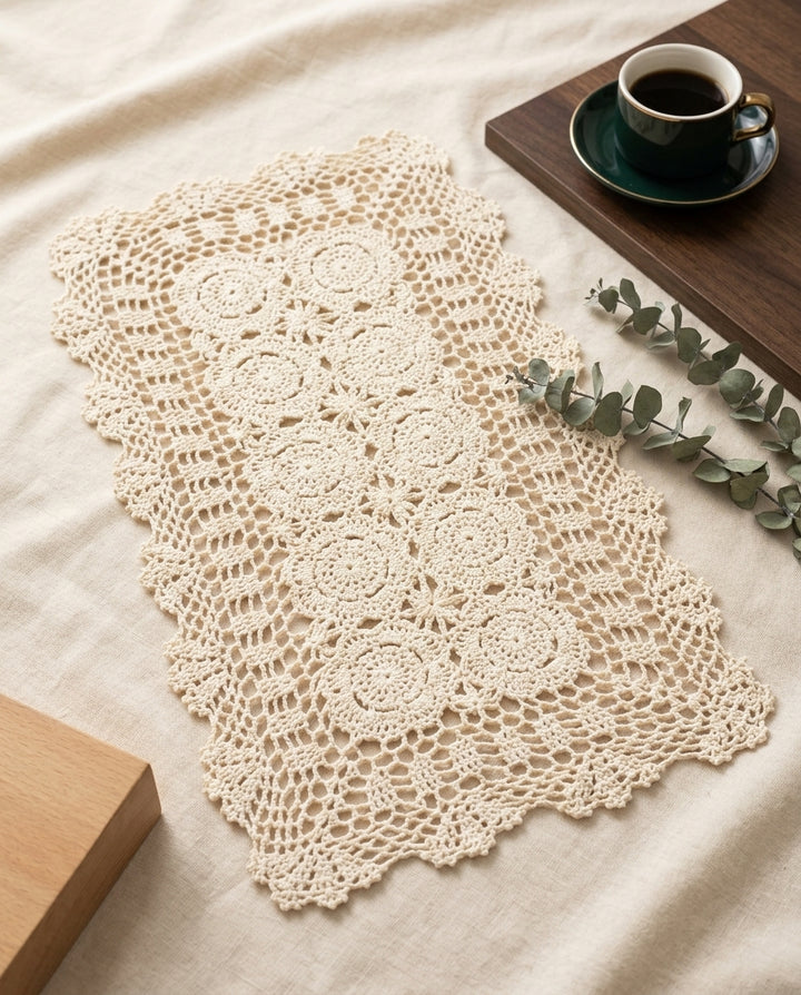 Beige Crochet Lace Table Runner 15.75 x 28 Inch – Cotton