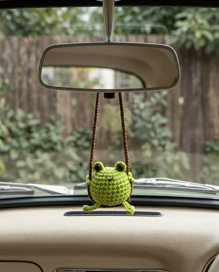 Crochet Swinging Frog Hanging Charm – Green Car Decor